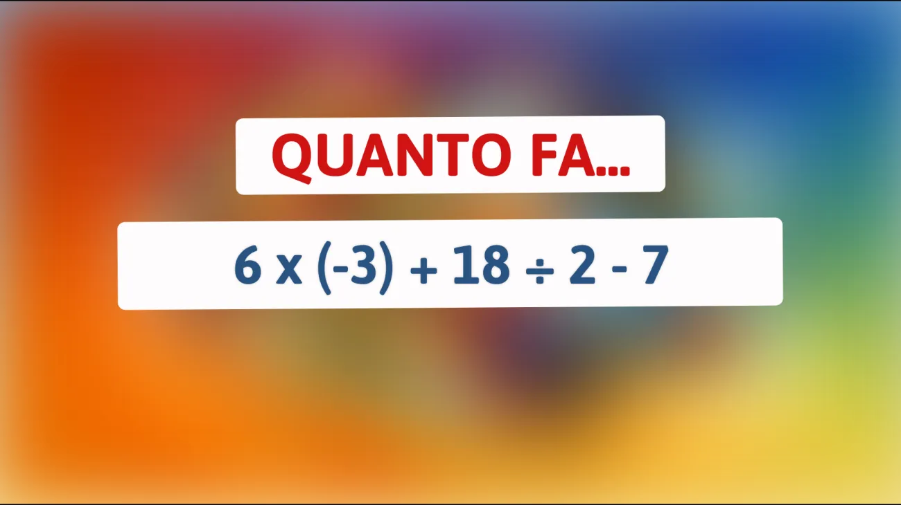 \"Svelato il rompicapo matematico che solo il 1% delle persone può risolvere rispettando le regole delle operazioni: provi a calcolare 6 x (-3) + 18 ÷ 2 - 7?\""